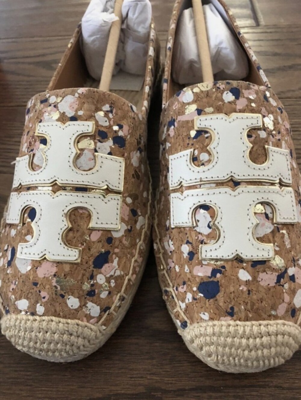 Tory Burch Cork Espadrille Slip-On in Multicolor Speckle and White Logo